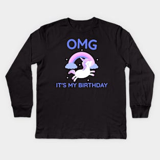 OMG It's My Birthday Unicorn Pony Horse Kids Long Sleeve T-Shirt